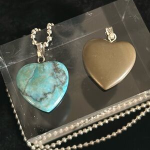 New Handcrafted 2 Yellow Jasper, Amazonite Heart Shaped Stone Pendants and Chain